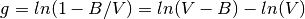 g = ln(1- B/V) = ln(V - B) - ln(V)